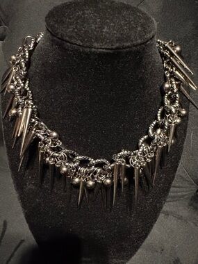 Gunmetal Spike Statement Necklace - Women Jewelry